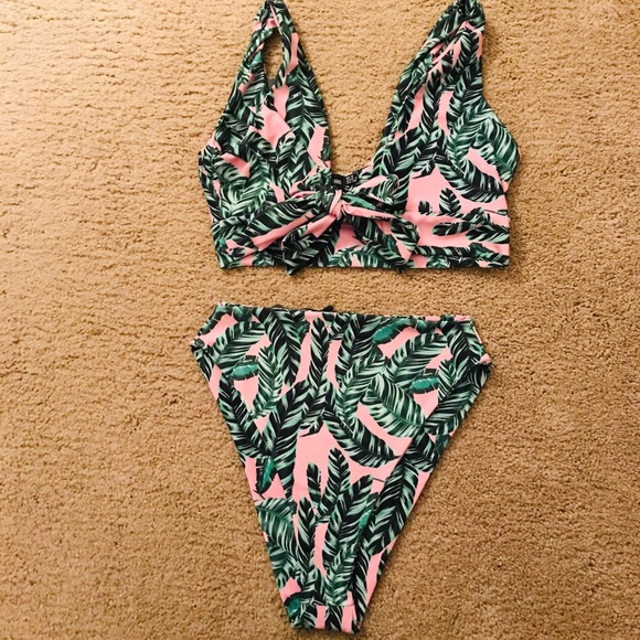 high waisted palm print bikini